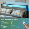 HOMCOM 5ft King Size Bed Frame with LED Lights and Charging Station, Platform Bed Frame with Storage Headboard, Steel Slat Support, No Box Spring Needed, Easy Assembly, Cement Grey
