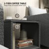 Outsunny 5 Piece Rattan Garden Furniture Set, Wicker Patio Conversation Set with 2 Chairs, 2-Tier Coffee Table, 2 Ottomans and Thick Cushions for Outdoor, Balcony, Bistro, Porch, Grey