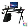 HOMCOM RGB 120 x 66cm Gaming Desk, Computer Table with Carbon Fibre Surface, Headphone Hook, Cup Holder, Controller Rack, Home Office Desk