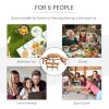 Outsunny 6 Seater Wooden Picnic Table and Garden Benches Set, Round Garden Dining Set with 3 Benches and Umbrella Hole Outdoor Garden Park, Brownish Red