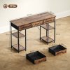 HOMCOM Computer Desk with Power Outlets, 120cm Home Office Desk with 3 Fabric Drawers and 4 Storage Shelves, Study Table Workstation for Bedroom