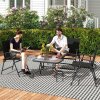 Outsunny Outdoor 4 Pieces Patio Furniture Set with Breathable Mesh Fabric Seat & Backrest, Garden Set with Two Foldable Armchairs, a Loveseat & Glass Top Table, Black