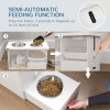 PawHut Raised Dog Bowls, Dog Feeding Station with Slow Feeder Mat, Storage Cabinet, 3 Stainless Steel Bowls, Semi-Auto Dispenser Function, for Large, Extra Large Breeds, White