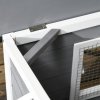 PawHut Wooden Dog Kennel Outdoor, Elevated Dog House for Outside, with Openable Top, Asphalt Roof, Windows, Curtain, Removable Tray, Adjustable Legs, 65H x 97L x 72Wcm, Grey