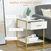 HOMCOM Bedside Table with Storage Drawer and Open Shelf, Modern Nightstand, Side Table with Metal Frame for Bedroom, Living Room, White