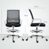 HOMCOM Drafting Chair, Swivel Draughtsman Chair, Ergonomic Office Chair, Mesh Standing Desk Chair with Lumbar Support, Adjustable Foot Ring, Adjustable Height, Black