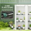 Outsunny 3 Tier Lean-to Mini Greenhouse with Reinforced PE Cover, Portable Small Greenhouse with Roll-Up Door, Grey Hemmed Edging, 144 x 48 x 152cm, White