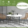 Outsunny Folding Garden Table, 122 cm Round HDPE Outdoor Picnic Table for 6, Metal Frame for Patio, Park, White