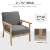 HOMCOM Accent Chair Wood Frame with Thick Linen Cushions Wide Seat Armchair Home Furniture Bedroom Office Grey