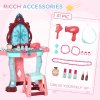 AIYAPLAY 31 Pieces Kids Dressing Table Set with Magical Princess Mirror, Music Lights, Makeup Accessories, Hair Dryer, Chair, Drawer for Ages 3-6 Years