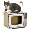 PawHut Cardboard Cat House with Scratcher, Catnip, TV-Shaped Cat Play House with Toy Mouse for Indoor Cats