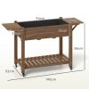 Outsunny Raised Garden Bed, Wooden Elevated Planter Box with Lockable Wheels, Side Tables and Bottom Shelf, Outdoor Planter with Liner and Drainage Holes for Vegetables, Flowers, Fruits, Carbonised