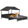 PawHut Rattan Dog House, Extendable Outdoor Wicker Dog Bed w/ Water-Resistant Roof, Removable Cushion, for Small and Medium Dogs - Grey