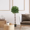 Outsunny Artificial Bay Laurel Topiary Trees w/ Pot Fake, Set Of 2 120cm/4FT Indoor Outdoor Greenery Plant Home Office Garden Decor Green