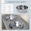 PawHut Raised Dog Bowl Feeding Bowls with Stand for Medium Dogs Elevated Pet Bowls Water Food Feeder 58L x 31W x 25H cm - Grey
