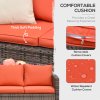 Outsunny 6 Pieces Rattan Garden Furniture Set, 7 Seater Wicker Outdoor Furniture Set with Storage Tea Table & Side Table, Sectional Garden Sofa Set with Cushions, Orange