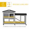 PawHut Rabbit Hutch Outdoor with Run Guinea Pig Hutch 2-Tier Bunny Cage w/ Wheels No-Leak Plastic Tray 157.4 x 53 x 99.5 cm - Grey