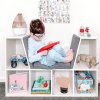 HOMCOM Bookcase Storage Shelf with Cushioned Reading Seat, Cube Bookshelf Organizer for Bedroom Living Room
