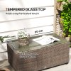 Outsunny Outdoor Coffee Table, PE Rattan Side Table with Tempered Glass Top, Wicker Rectangular Garden Coffee Table End Table with Steel Frame for Patio, Balcony, 90 x 50 x 38cm, Brown