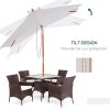 Outsunny 2m x 1.5m Garden Parasol Umbrella with Tilting Sunshade Canopy, Outdoor Market Table Umbrella with Wood and Bamboo Frame, Cream White