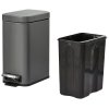 HOMCOM 5L Rectangular Compact Bin Steel Body Removable Bucket Quiet-Close Lid w/ Pedal Lid Rubbish Trash Can Home Office Bedroom Bathroom Living Room Garbage Tidy Clean 