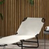 Outsunny Foldable Sun Lounger Set of 2 with 5-Position Adjustable Backrest, Outdoor Portable Recliner Chaise Lounge Chair with Breathable Mesh Fabric, Cream White