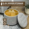 HOMCOM 45cm Round Storage Ottoman, Teddy Fleece Footstool with Removable Lid and Wood Legs, Button Tufted Vanity Stool for Living Room Bedroom Hallway