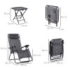 Outsunny Folding Zero Gravity Chairs, 3 Pieces Adjustable Sun Lounger and Table Set with Cup Holder and Headrest, Patio Bistro Set with Reclining Garden Chairs for Outdoor, Light Grey