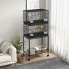 PawHut 2 Tier Bird Cage, Budgie Cage with Stand, Swing, Rope, Ladder, Wheels, Shelf, Tray, Perches, Food Containers, for Canaries, Lovebirds, Finches