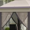 Outsunny 3 x 4m Garden Gazebo Hexagon Pop Up Gazebo Party Tent Canopy Double Roof Instant Shelter with Netting and Carry Bag for Outdoor Patio, Beige