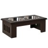 PawHut Raised Dog Bowl Feeding Bowls with Stand for Medium Dogs Elevated Pet Bowls Water Food Feeder 58L x 31W x 25H cm - Brown