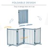 PawHut Wooden Dog Gate, Dog Fence Indoor, 80 cm Tall Freestanding Pet Gate for Small and Medium Dogs with 4 Panels, 2 Support Feet, Blue-Grey