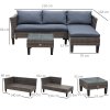 Outsunny 3 Pcs Garden Sofa PE Rattan Set w/ 2 Seats Square Glass Top Coffee Table Thick Cushions Solid Legs Metal Frame Patio Outdoor Balcony Patio L Corner Shape - Grey