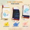 AIYAPLAY Kids Easel, 3 in 1 Art Easel Double Sided Height Adjustable with Paper Roll, Whiteboard, Chalkboard, Painting Accessories, Natural Wood Finish