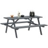 Outsunny 6 Seater Wooden Picnic Table Bench for Outdoor Garden or Patio with Parasol Cutout 150 cm Grey