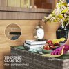 Outsunny Outdoor Coffee Table, PE Rattan Side Table with Tempered Glass Top, Wicker Square Garden Coffee Table End Table with Steel Frame for Patio, Balcony, 60 x 62 x 38cm, Dark Grey