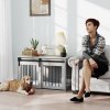 PawHut Dog Crate Furniture, Dog House Furniture Style for Large Breeds, Pet Kennel with Removable Cushion for Indoor Use, 98 x 58 x 61cm, Grey