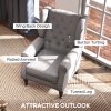 HOMCOM Retro Accent Chair, Linen Wingback Armchair with Wood Frame Button Tufted Design for Living Room Bedroom, Grey