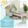 AIYAPLAY Toddler Bed Frame, Kids Bedroom Furniture, Treehouse Style Single Bed Frame with Safety Guardrails, 144L x 74W x 110Hcm, for Ages 3-8 Years, Green