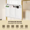 HOMCOM C-Shaped Bedside Table with Charging Station, Marble Grain Side Table with Power Outlets & USB Ports, Storage Bags, for Bedroom, Living Room, White