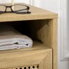 HOMCOM Bedside Table Nightstand with Storage Shelf and Door Cupboard, Side End Table with  Rattan Element for Living Room, Bedroom, Natural