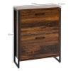 HOMCOM Industrial Shoe Cabinet with 2 Flip Drawers, Narrow Shoe Storage Cabinet for 12 Pairs, Freestanding Slim Shoe Rack for Entryway, Hallway, Rustic Brown