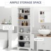 HOMCOM Tall Freestanding Bathroom Cabinet Retro Shutters w/ 3 Compartments Shelves Elevated Base Narrow Organiser White 60L x 30W x 182.5H cm