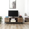 HOMCOM Entertainment Centre for TV up to 50 Inches, TV Cabinet with Door, Open Storage and Drawers, TV Stand for Bedroom with Steel Legs, Coffee