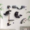 PawHut 4 Piece Cat Shelves, Cat Wall Furniture with Hammock, Scratching Posts, Soft Ladder, Steps, Jump Platforms, for Indoor Kittens - Dark Grey