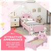 ZONEKIZ Toddler Bed Frame, Kids Bed Cat Design Princess Bed Bedroom Furniture with Guardrails, for 3-6 Years Old, 143L x 74W x 72Hcm - Pink