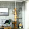 PawHut 242cm Floor to Ceiling Cat Tree for Indoor Cats with Leaves, Height Adjustable Cat Climbing Tower with Scratching Post, Anti-Slip Kit - Orange