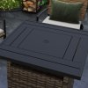 Outsunny Outdoor Rattan Gas Fire Pit Table, 50,000 BTU Square Garden Table with Fire Pit, Rain Cover, Wind Guard, Pulse-Ignition and Volcanic Rock, 72.5 x 72.5 x 67.5 cm, Mixed Brown