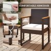 Outsunny 3-Piece Rattan Bistro Set, Patio Table and Chairs Set with Removable Cushions, Rattan Conversation Set with Acacia Wood Table & Adjustable Foot Pads for Garden Balcony, White
