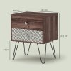 HOMCOM 2-Drawer Bedside Table, Boho Wooden Nightstand Storage Unit, Bedside Cabinet with Steel Frame, Sofa End Side Table for Living Room, Bedroom, Small Space, Rustic Brown